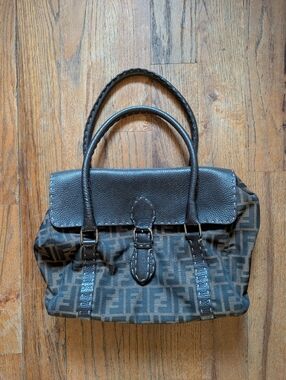 Fendi SELLERIA Brown/Black Zucca Monogram Top-Handle Satchel